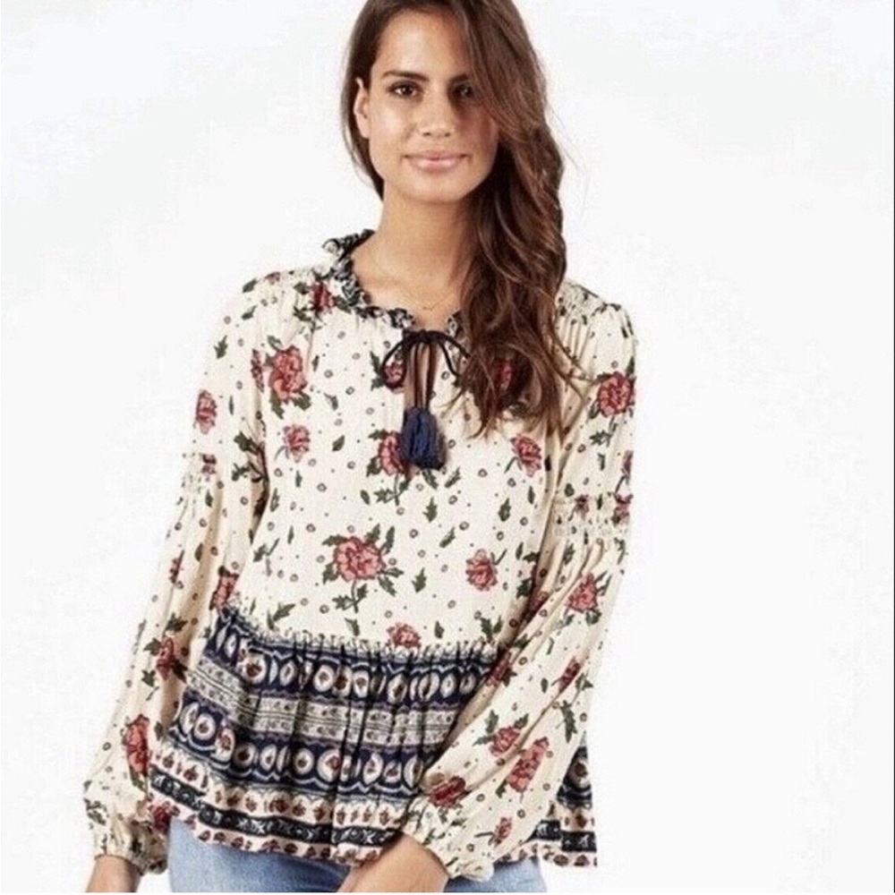 Cleobella Floral Tassel Ruffle Blouse XS